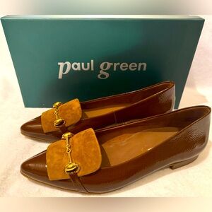 Paul Green Brown and Gold Flats Sleek Loafers